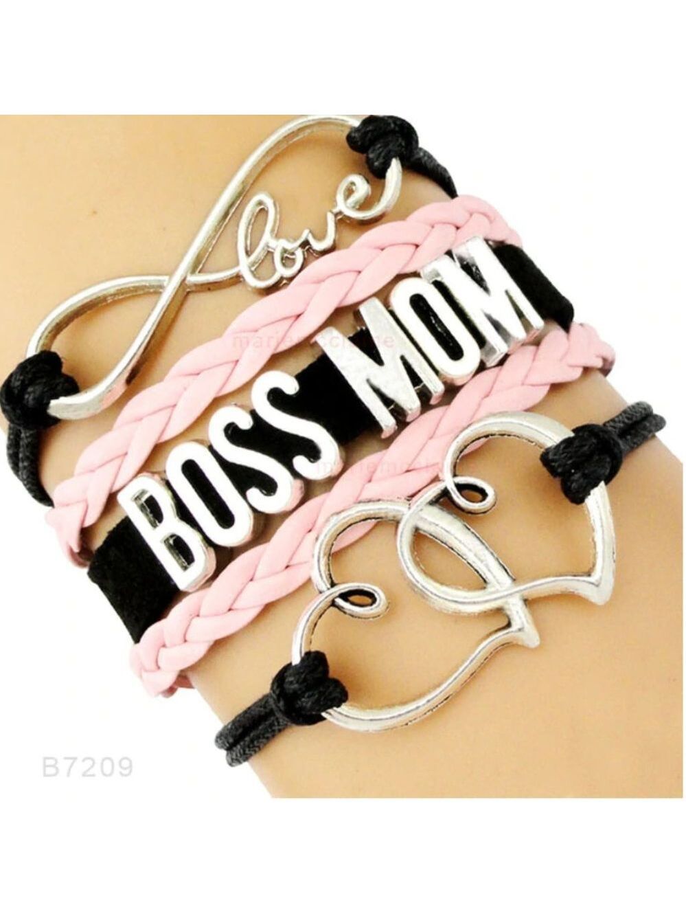 Black Pink Boss Mom Love Wrap Bracelet